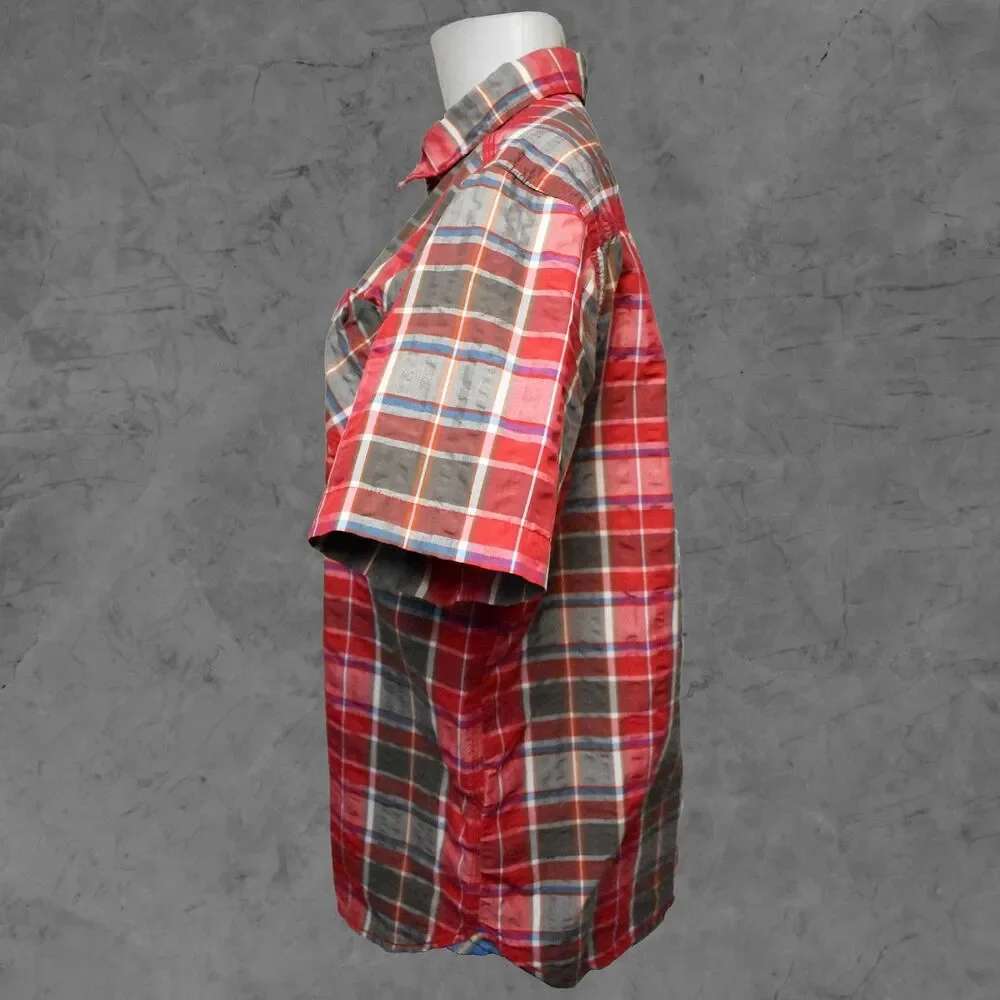 The North Face Plaid Camp Shirt Men's M Red Olive Button-Front Short Sleeve